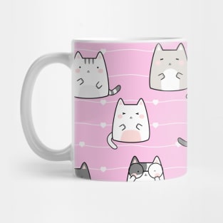 Seamless Pattern heart line Cute Kawaii Cats Mug